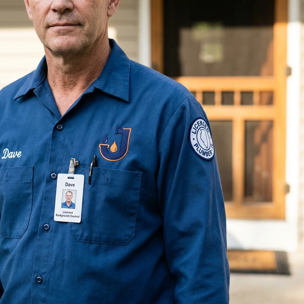Licensed plumber showing ID badge in Woodland Park, CO