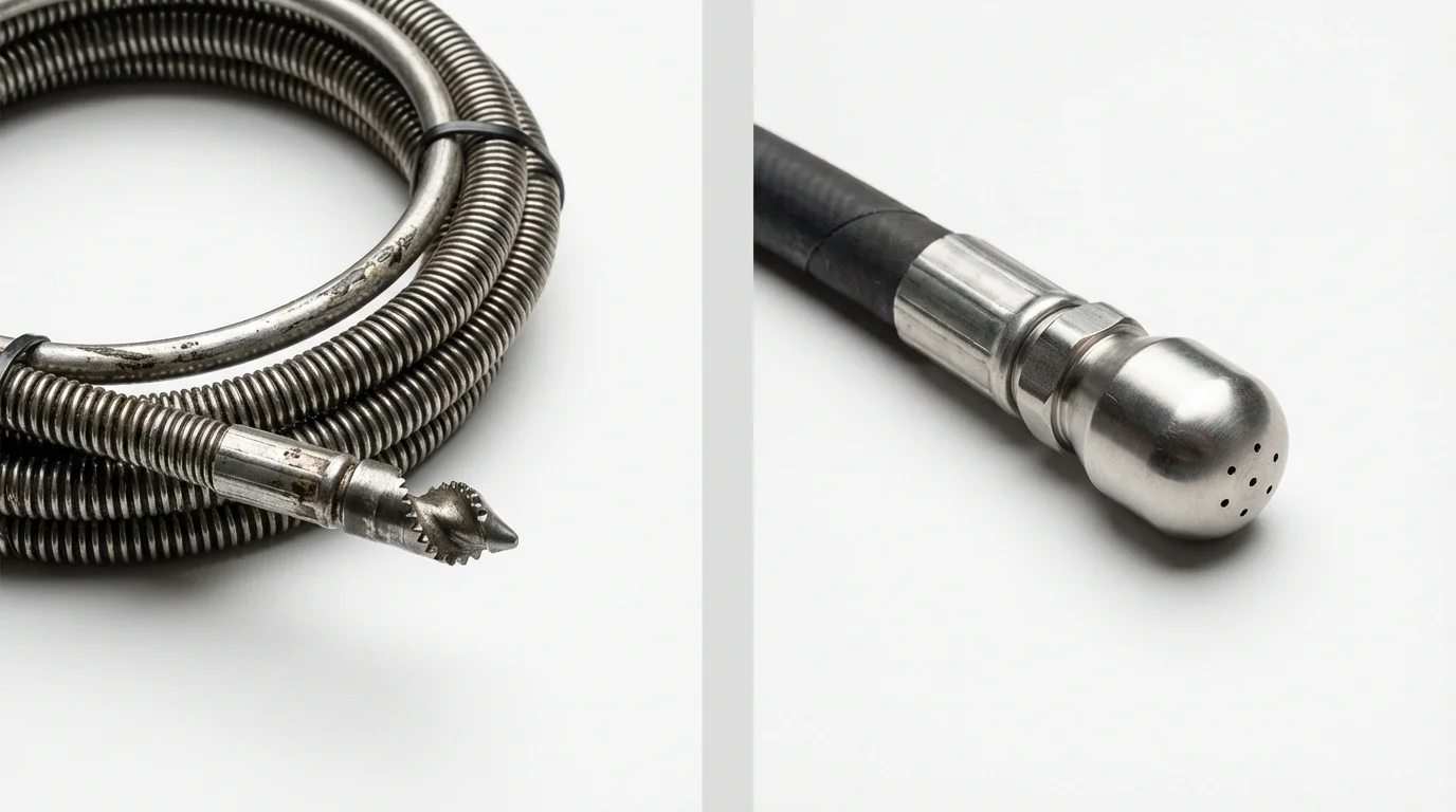 Drain snake cable and hydro jetting nozzle used for drain cleaning in Woodland Park, CO