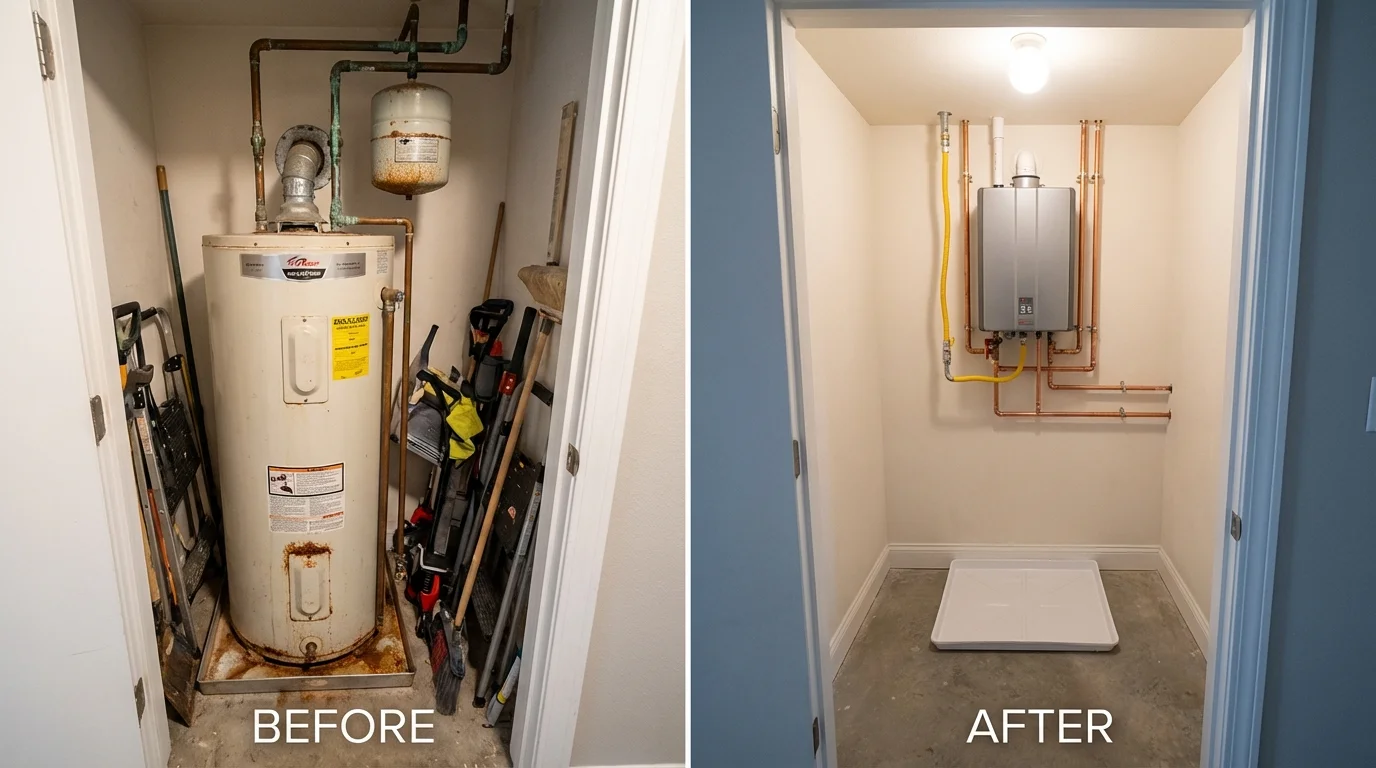Tank water heater versus wall-mounted tankless unit comparison for Woodland Park, CO homeowners