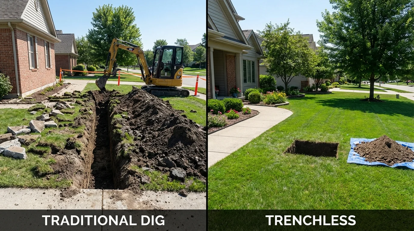 Trenchless sewer repair with minimal yard damage versus traditional excavation in Woodland Park, CO